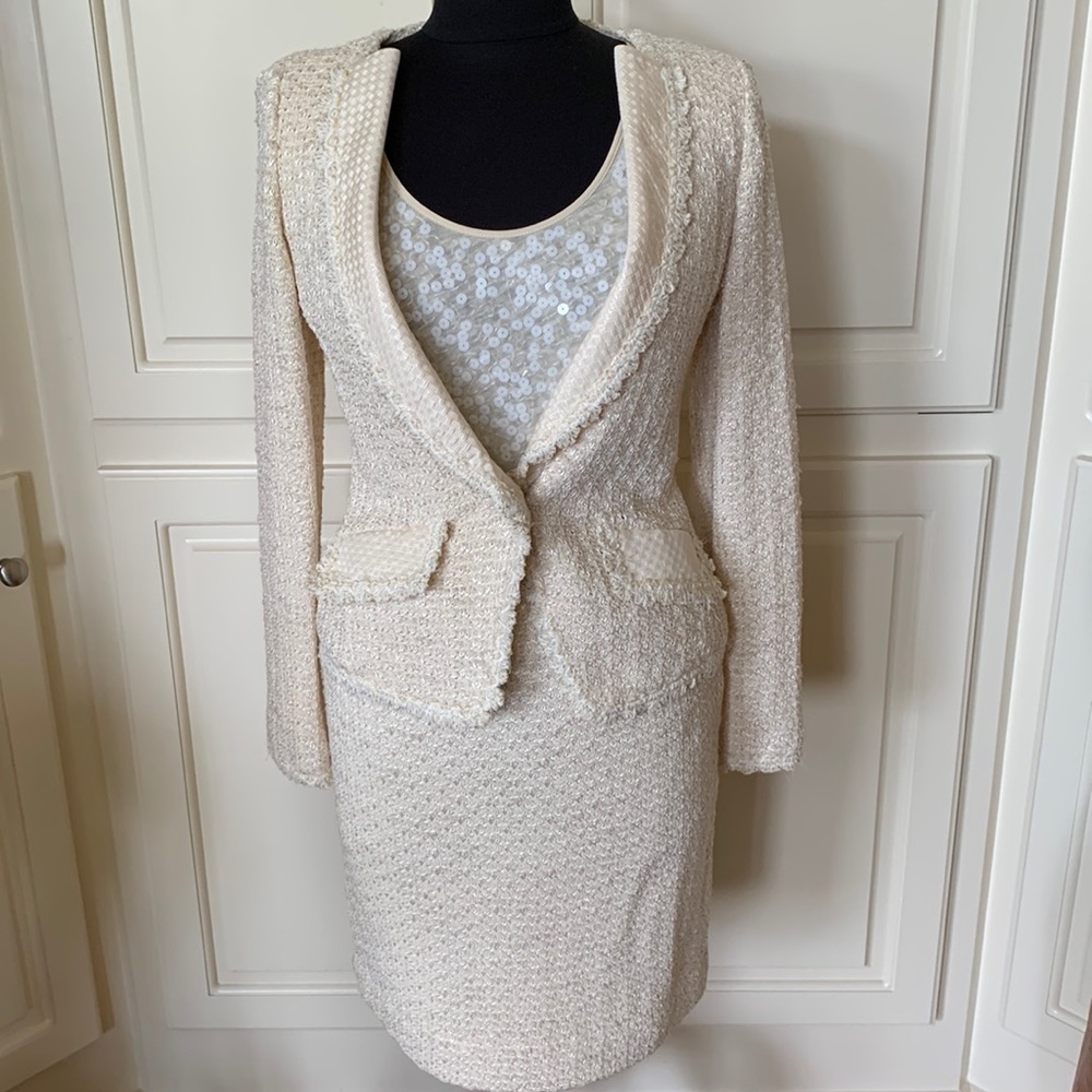 Winter White St. John Knit Evening Suit Size 2
